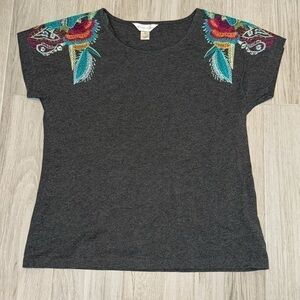 Christopher & Banks Gray Top with Colorful Embroidery